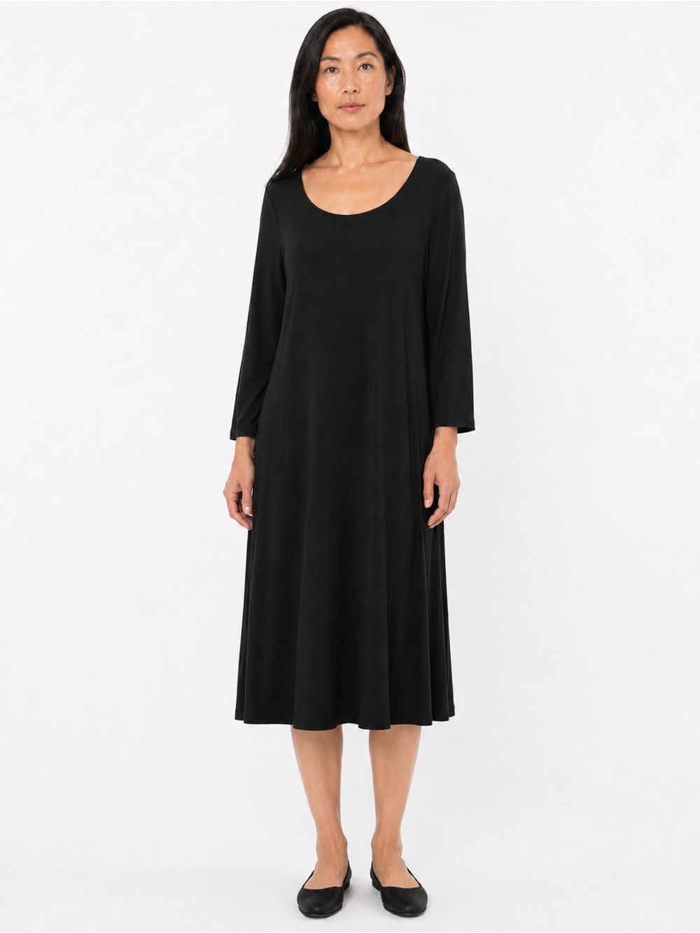 Eileen Fisher Jersey Midi Wrap Dress 3/4 Sleeve Minimalist Clean Stretchy Medium